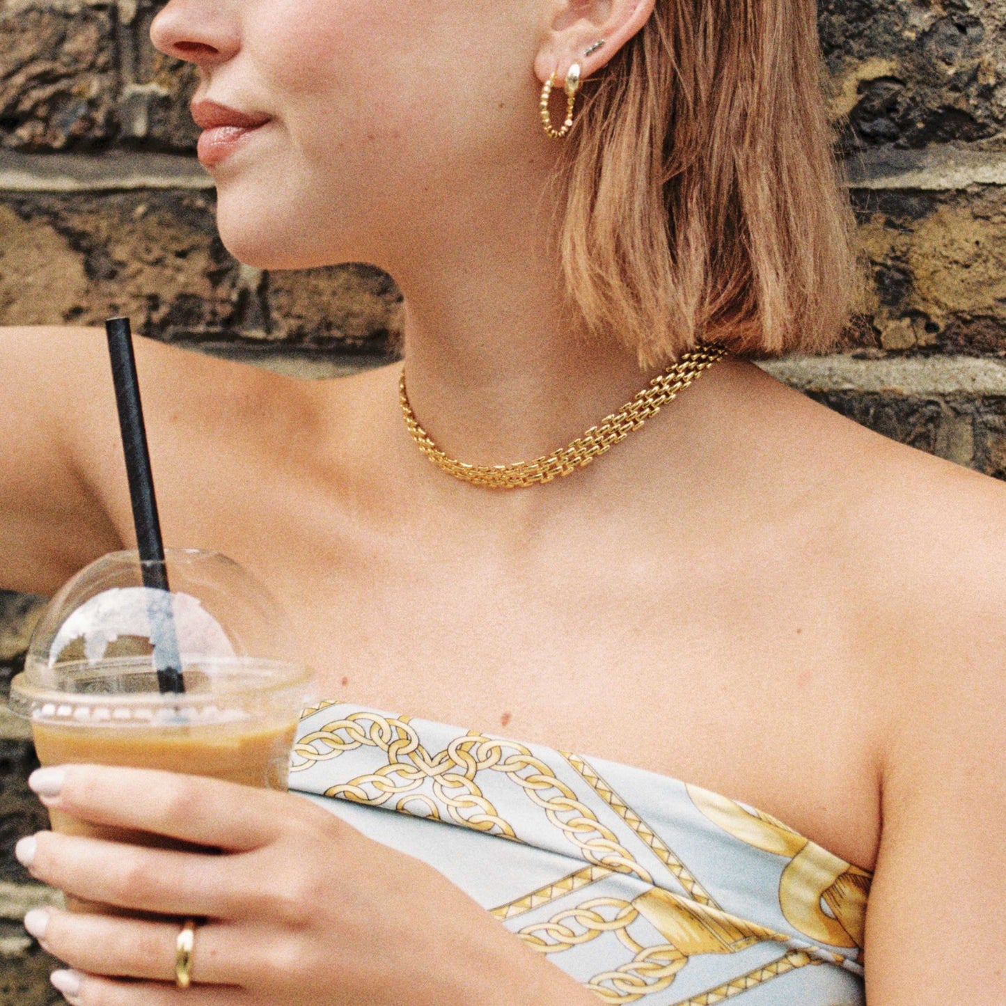 Beaded Hoop Earrings in Gold