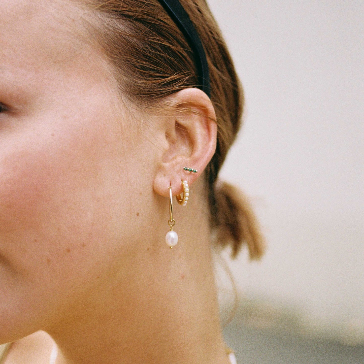 Gold Pearl Hoop Earrings