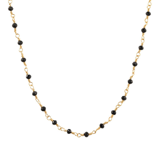 Black Onyx Beaded Chain Necklace in Gold - toutjewellery