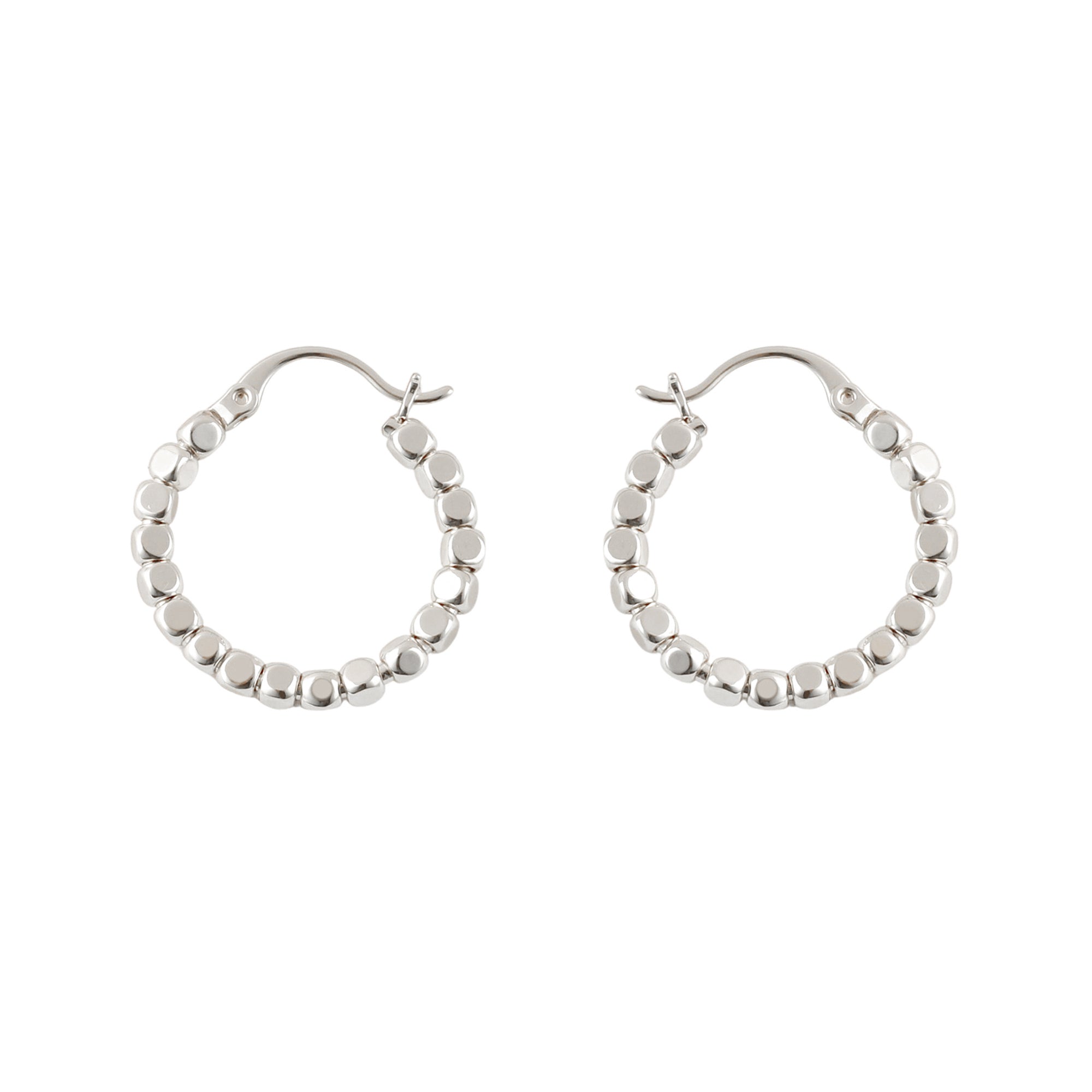 Beaded Hoop Earrings in Silver - toutjewellery