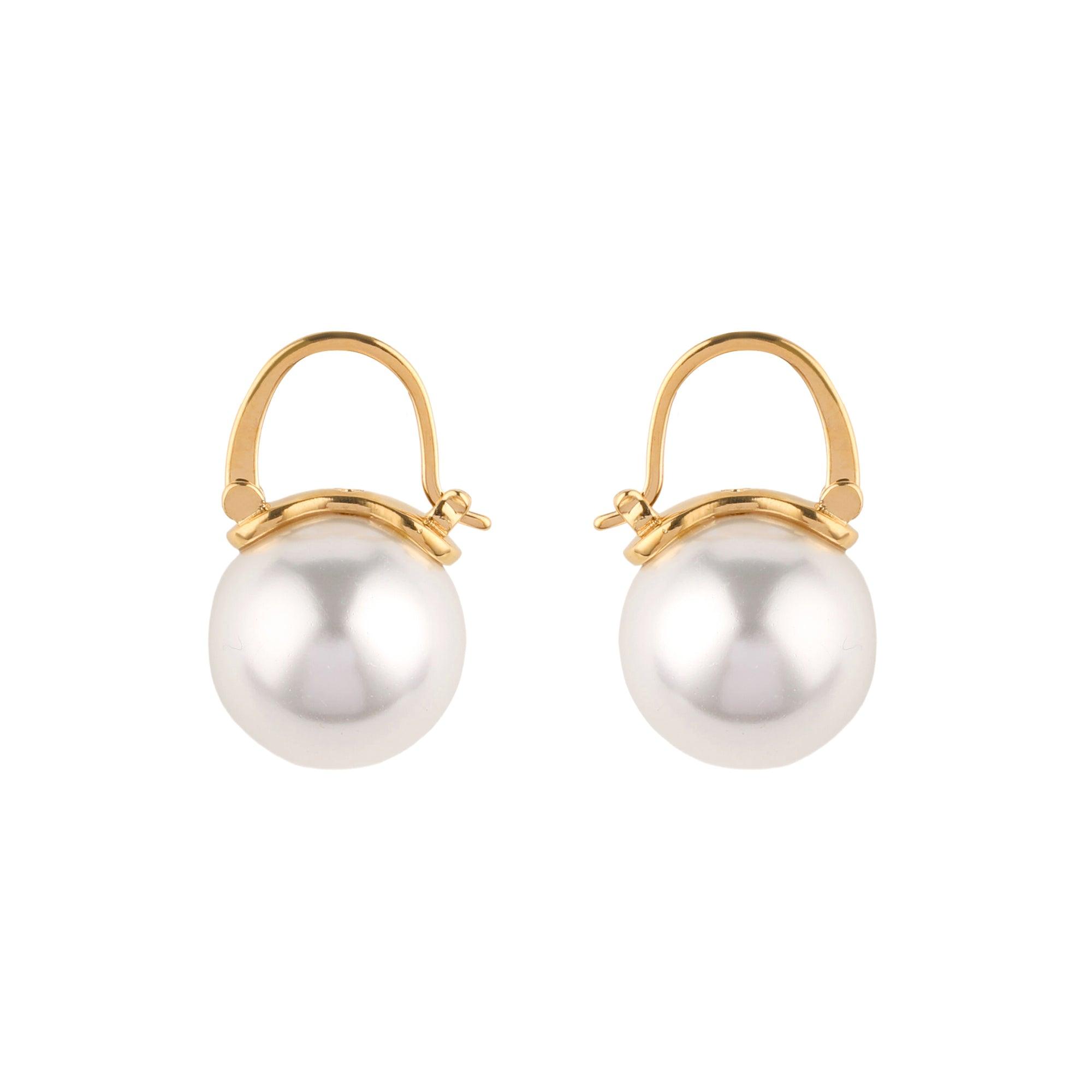 Large Pearl Gold Drop Earrings - toutjewellery