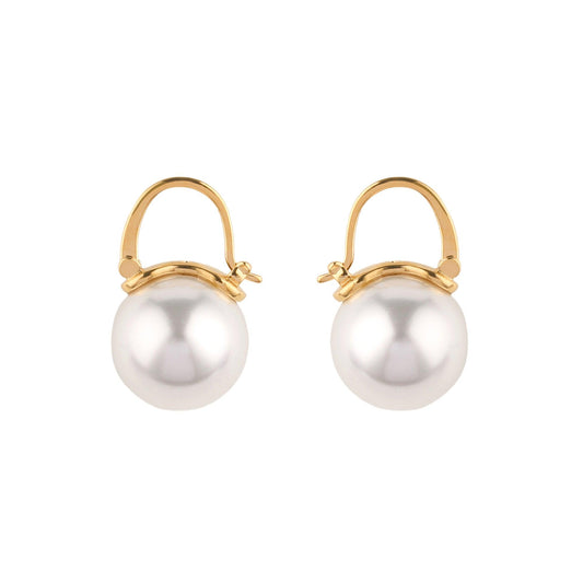 Large Pearl Gold Drop Earrings - toutjewellery