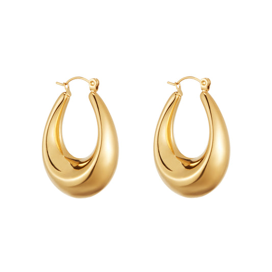 Oval Chunky Hoop Earrings in Gold - toutjewellery