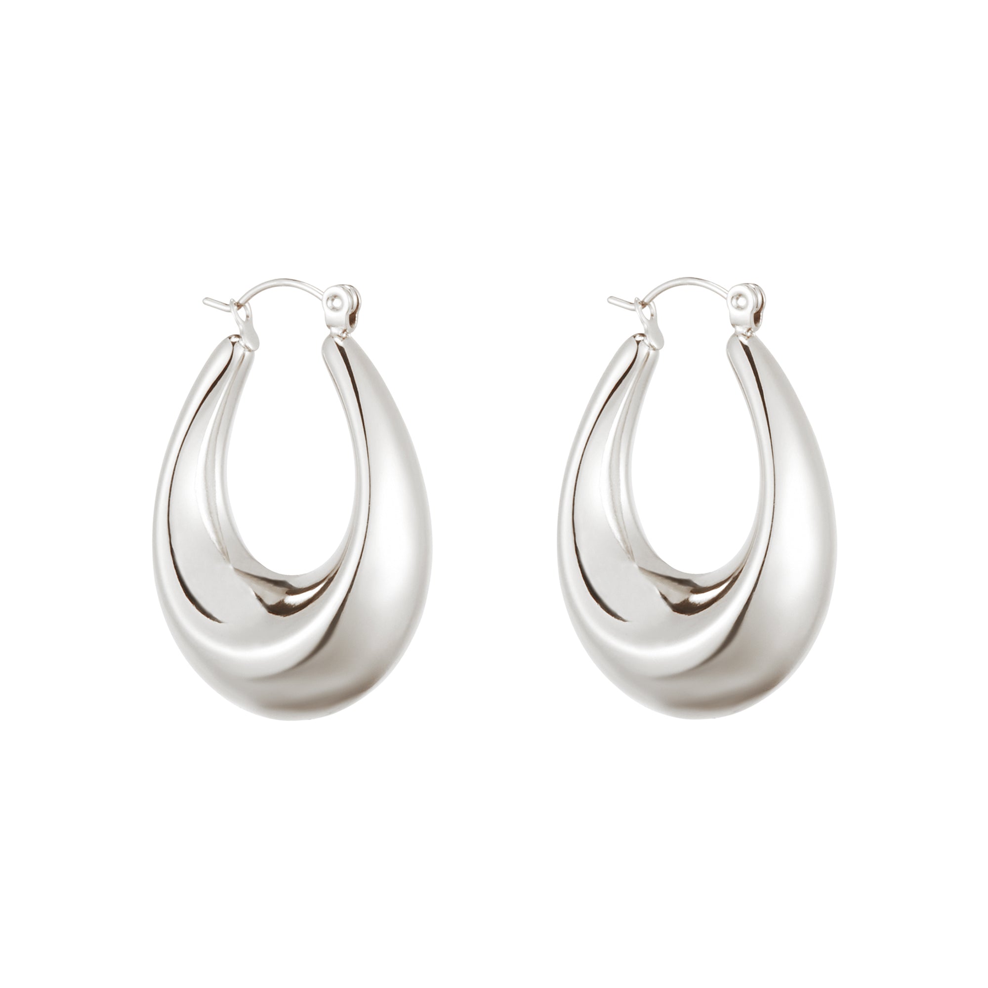 Oval Chunky Hoop Earrings in Silver - toutjewellery