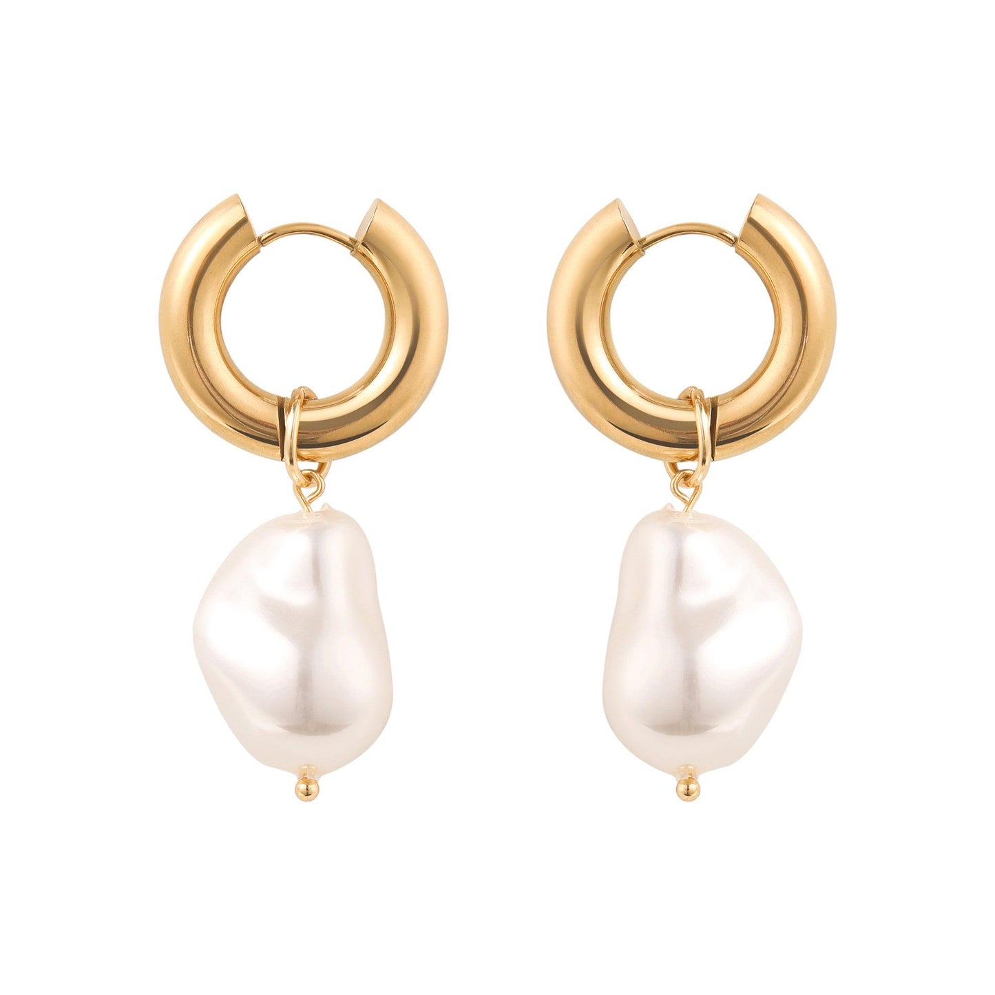 Large Gold Pearl Hoop Earrings - toutjewellery