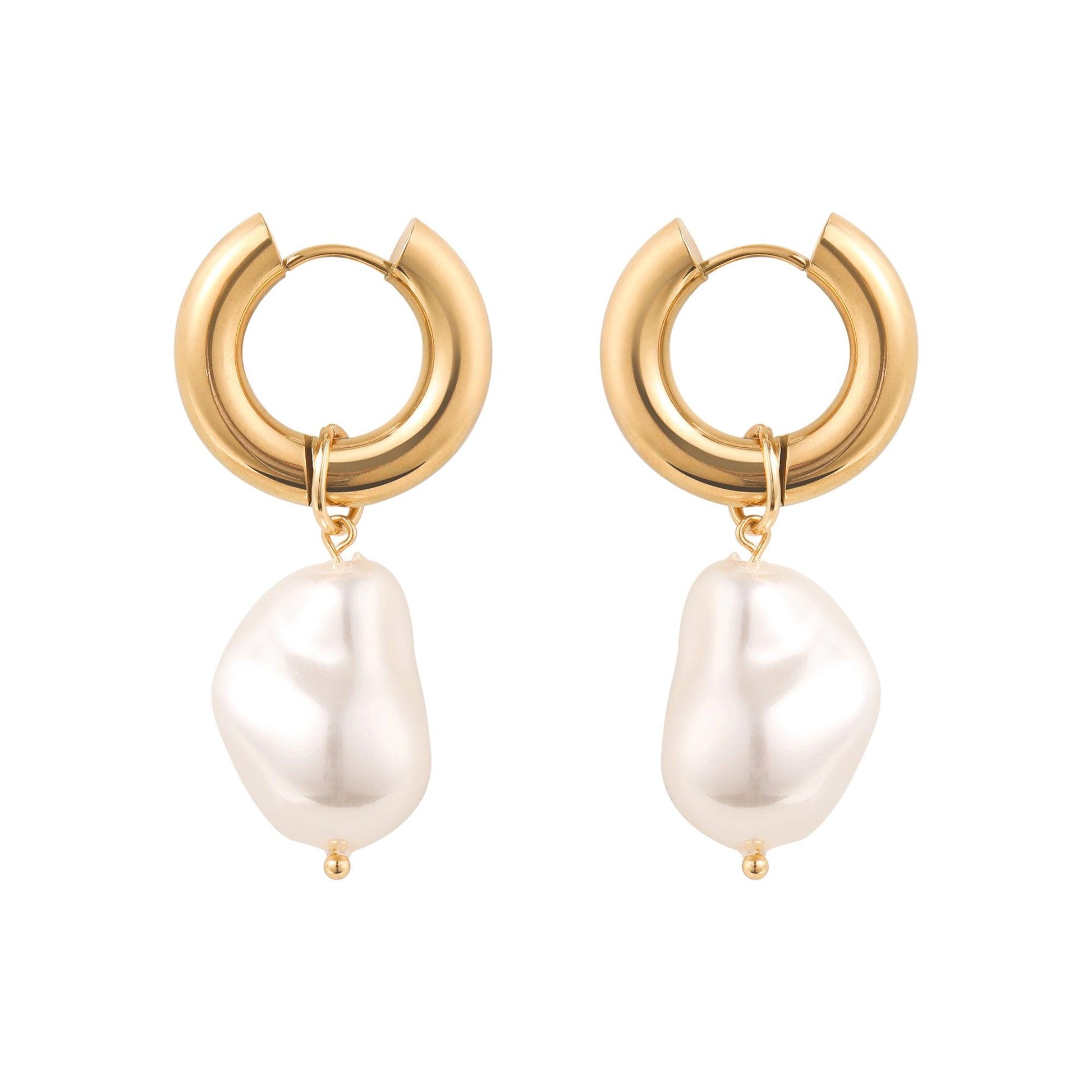 Large Gold Pearl Hoop Earrings - toutjewellery