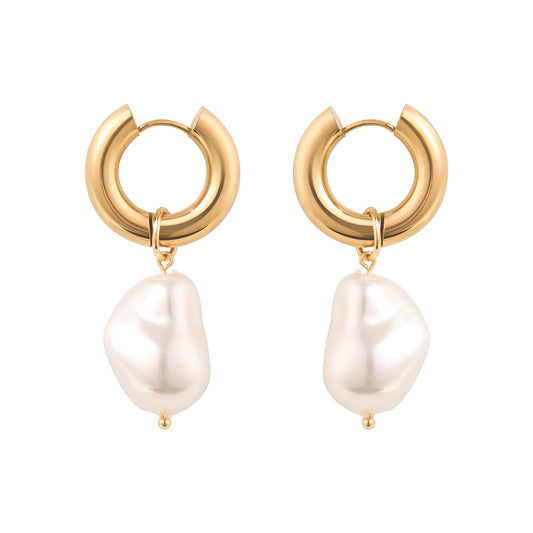 Large Gold Pearl Hoop Earrings - toutjewellery