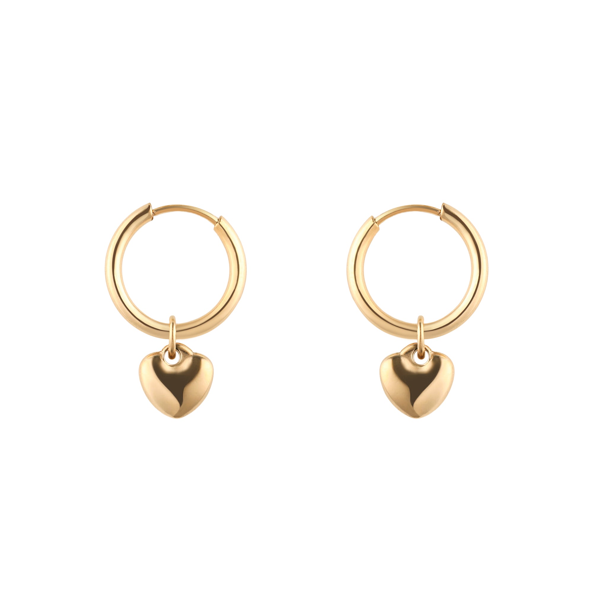 Gold Heart Charm Huggie Hoops - toutjewellery