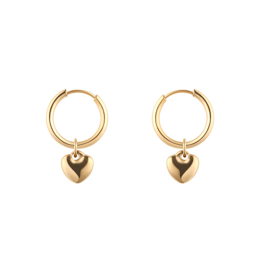 Gold Heart Charm Huggie Hoops - toutjewellery