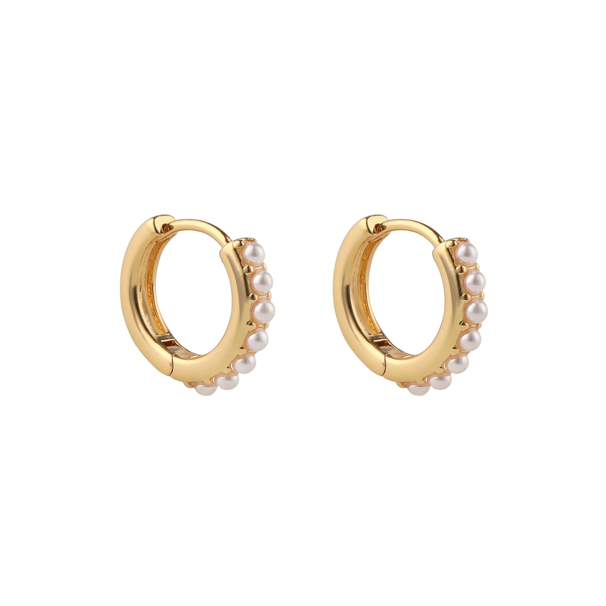 Gold Tiny Pearl Huggie Hoops - toutjewellery