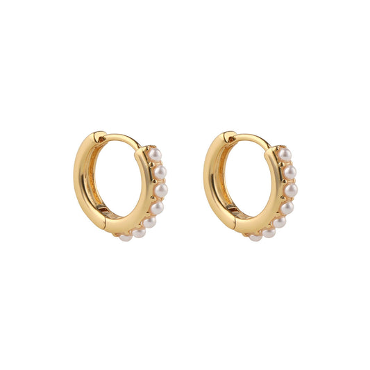 Gold Tiny Pearl Huggie Hoops - toutjewellery