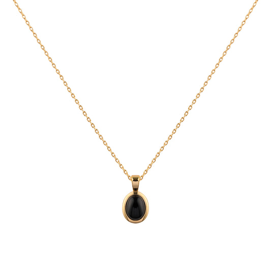 Oval Onyx Pendant Necklace in Gold - toutjewellery