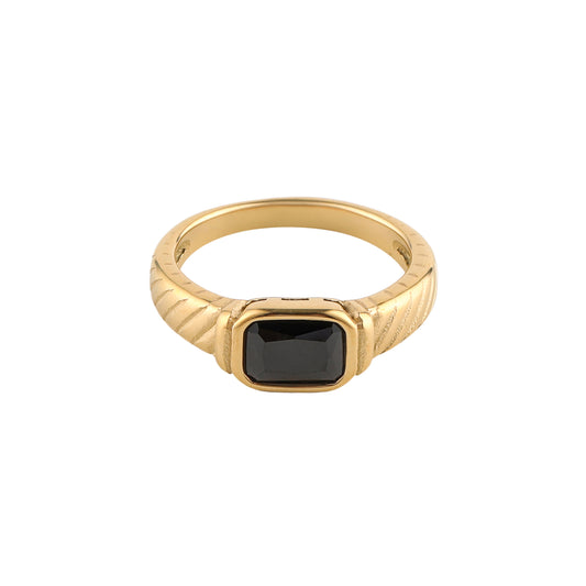 Black Onyx Rectangle Signet Ring in Gold - toutjewellery