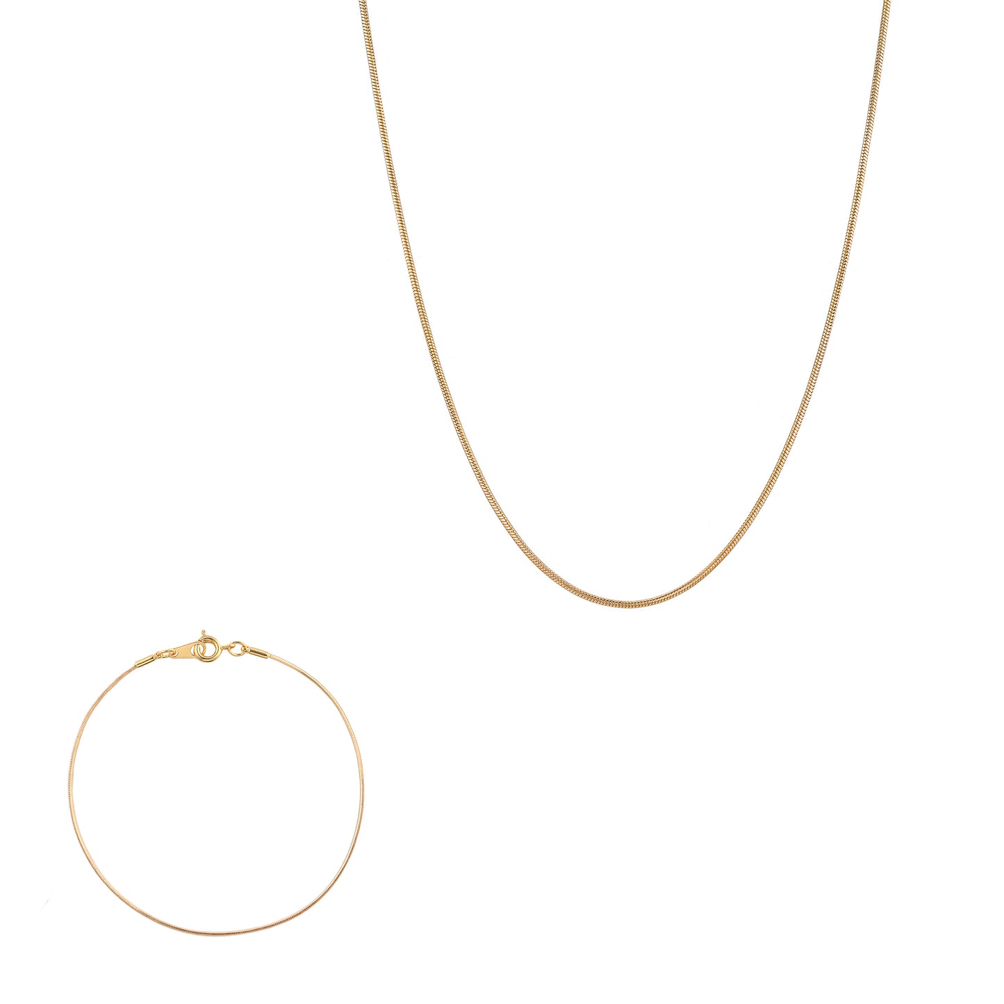 Gold Thin Snake Chain Necklace Bracelet Set - toutjewellery