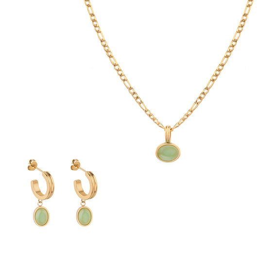 Emerald Green Pendant Necklace & Earrings Set - toutjewellery