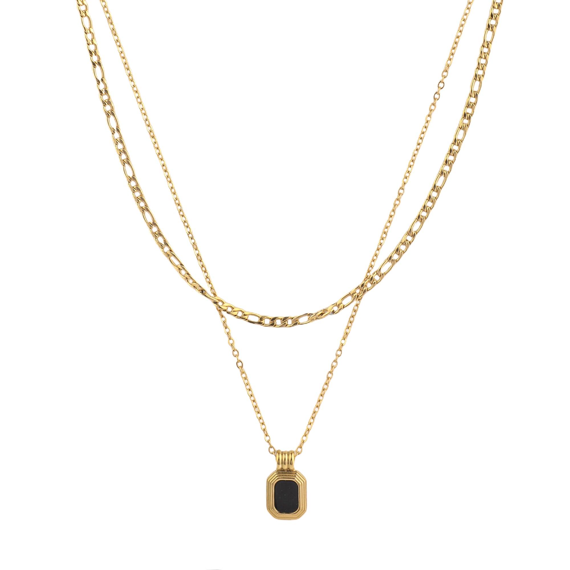 Double Layered Onyx Pendant Necklace in Gold - toutjewellery