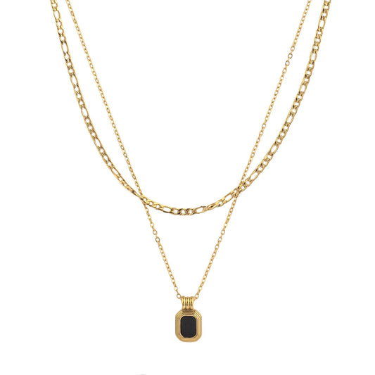 Double Layered Onyx Pendant Necklace in Gold - toutjewellery