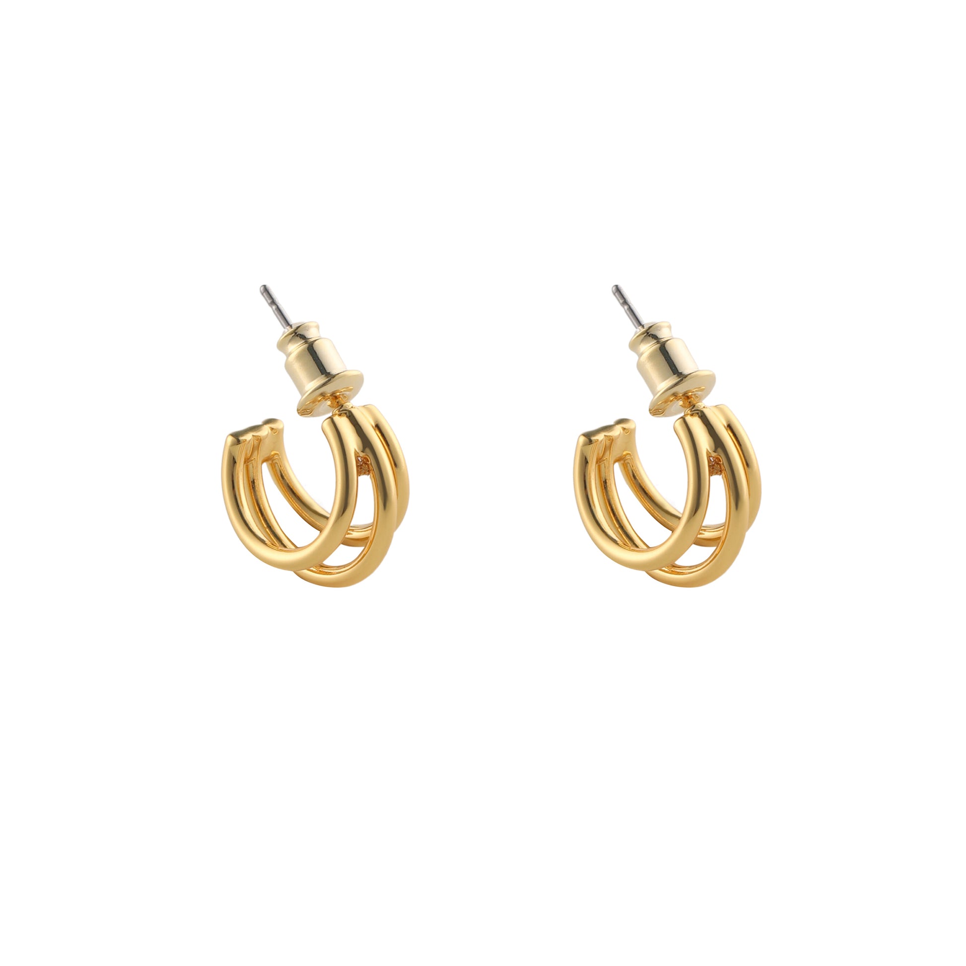 Gold Triple Huggie Hoops - toutjewellery