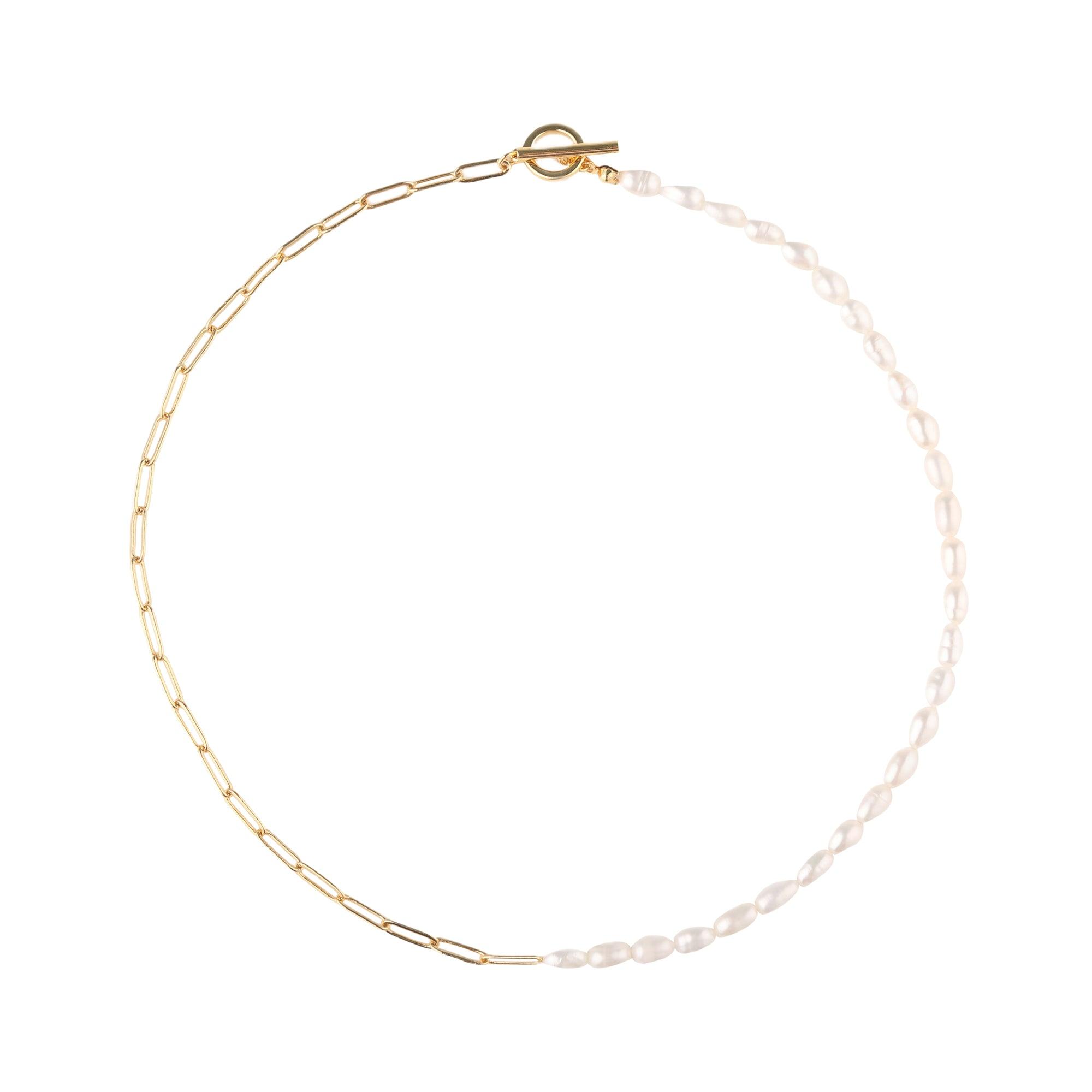 Gold Pearl Link Chain T-bar Necklace - toutjewellery