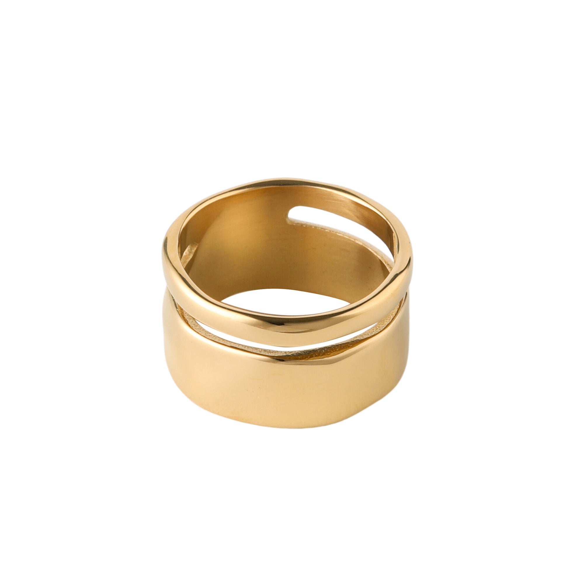 Gold Wide Double Band Ring - toutjewellery