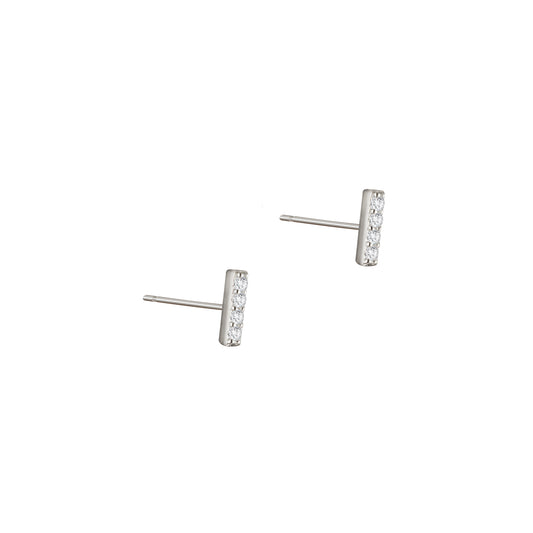 Crystal Bar Stud Earrings in Silver - toutjewellery