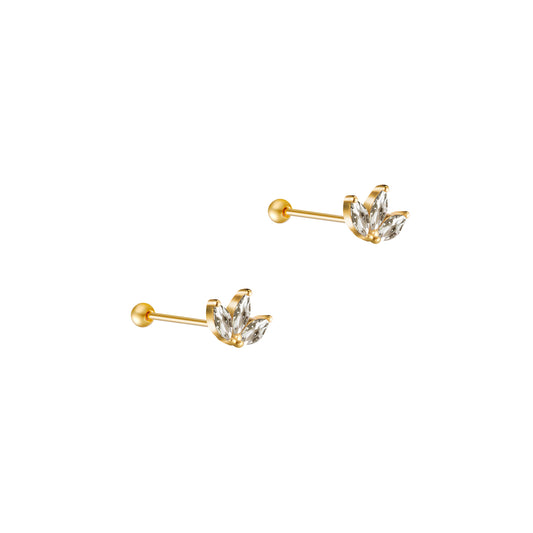 Three Flower Petal Stud Earrings in Gold - toutjewellery