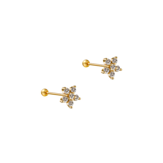 Flower Crystal Stud Earrings in Gold - toutjewellery