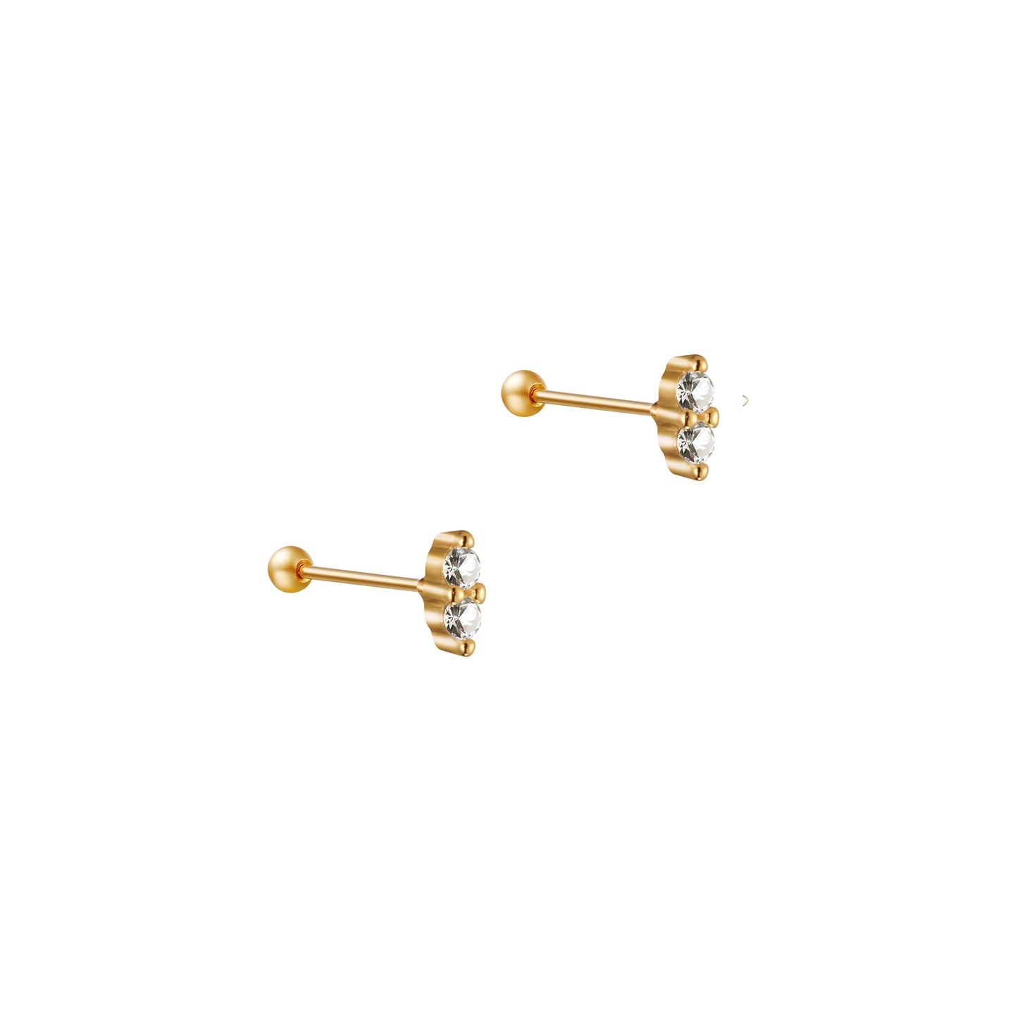 Tiny Two Stone Stud Earrings in Gold - toutjewellery