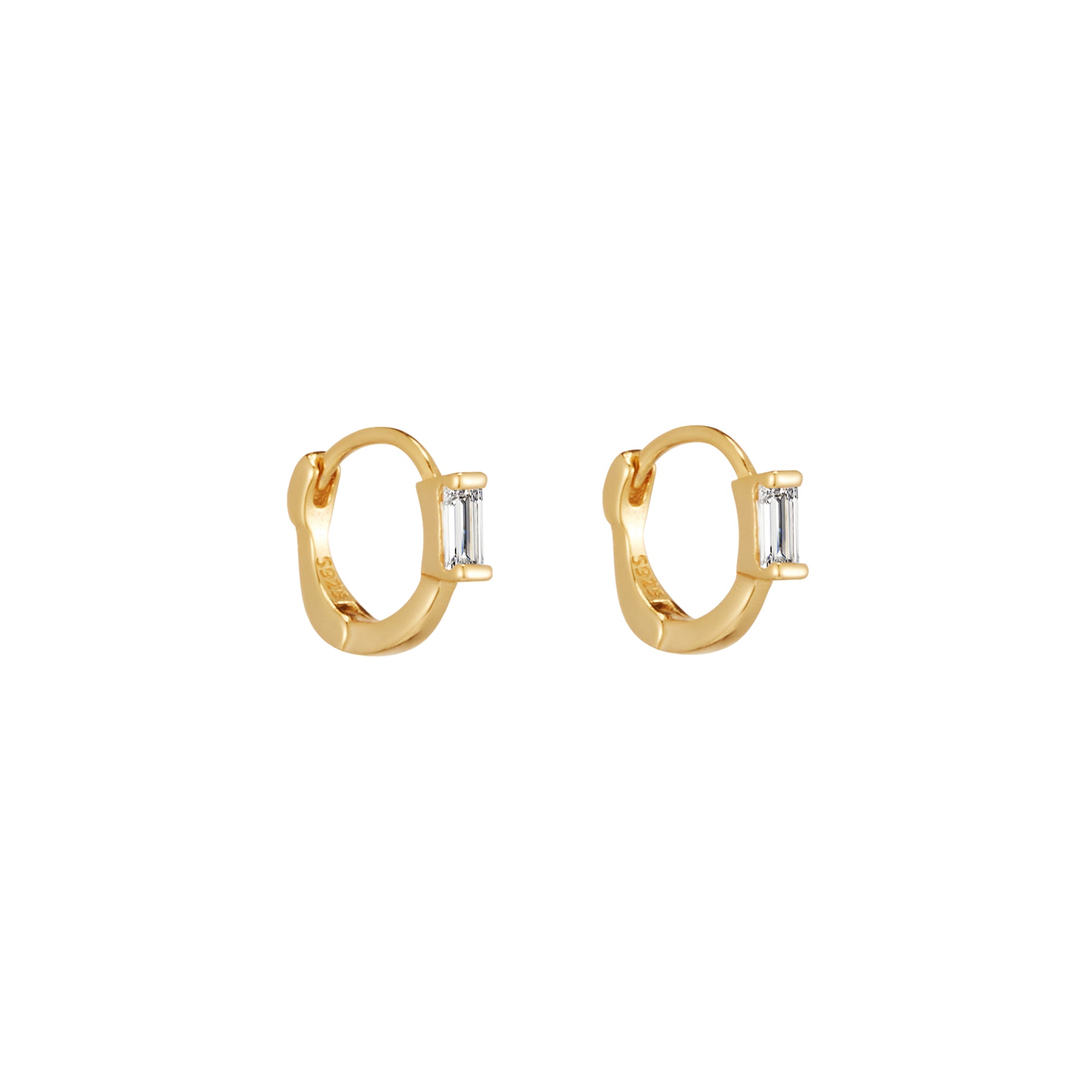 Crystal Baguette Huggie Hoops in Gold - toutjewellery