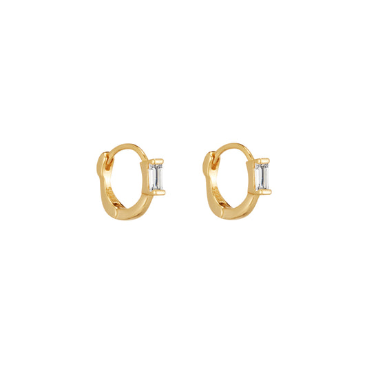 Crystal Baguette Huggie Hoops in Gold - toutjewellery