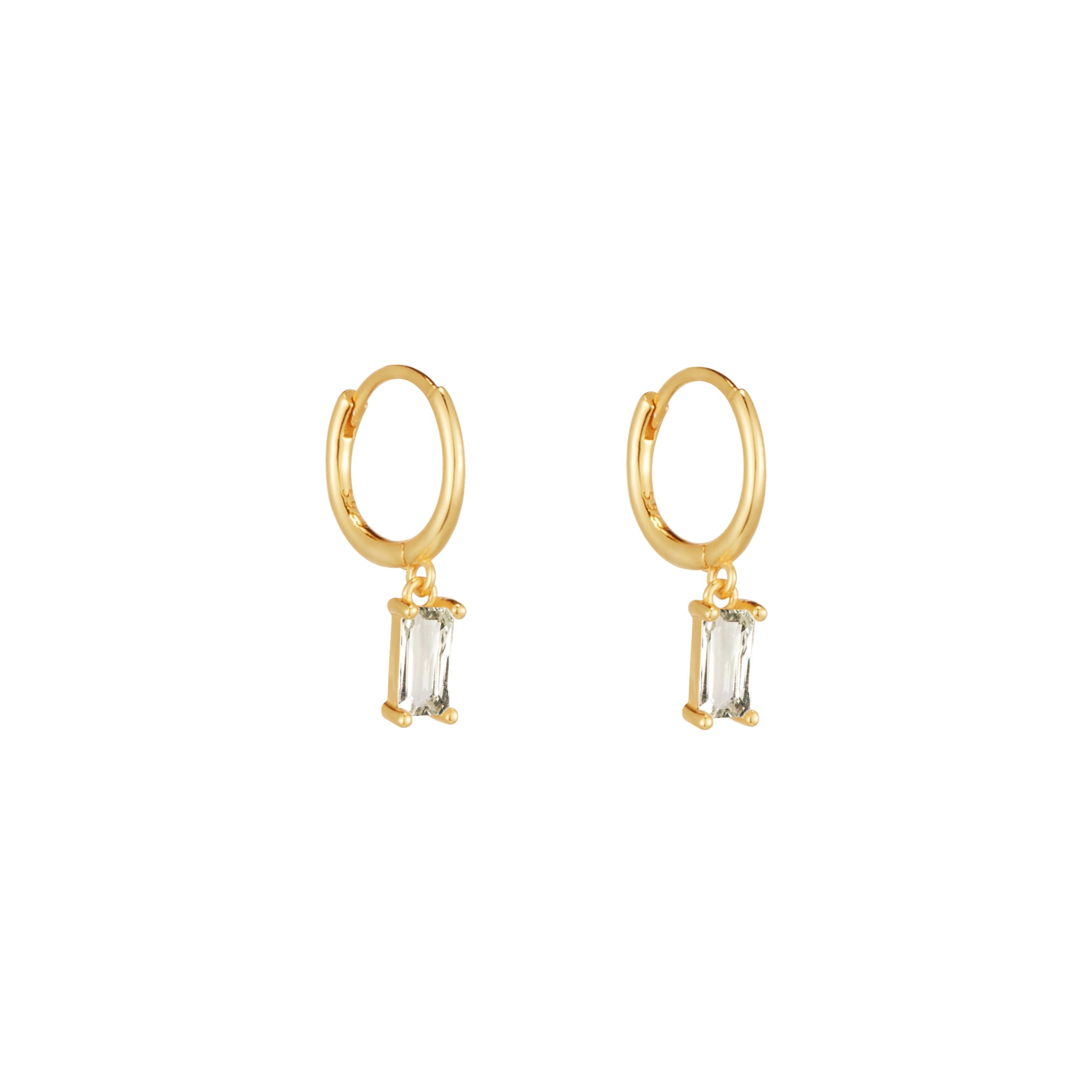 Crystal Baguette Dangle Hoops in Gold - toutjewellery