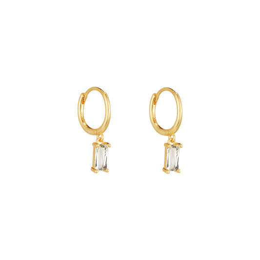 Crystal Baguette Dangle Hoops in Gold - toutjewellery