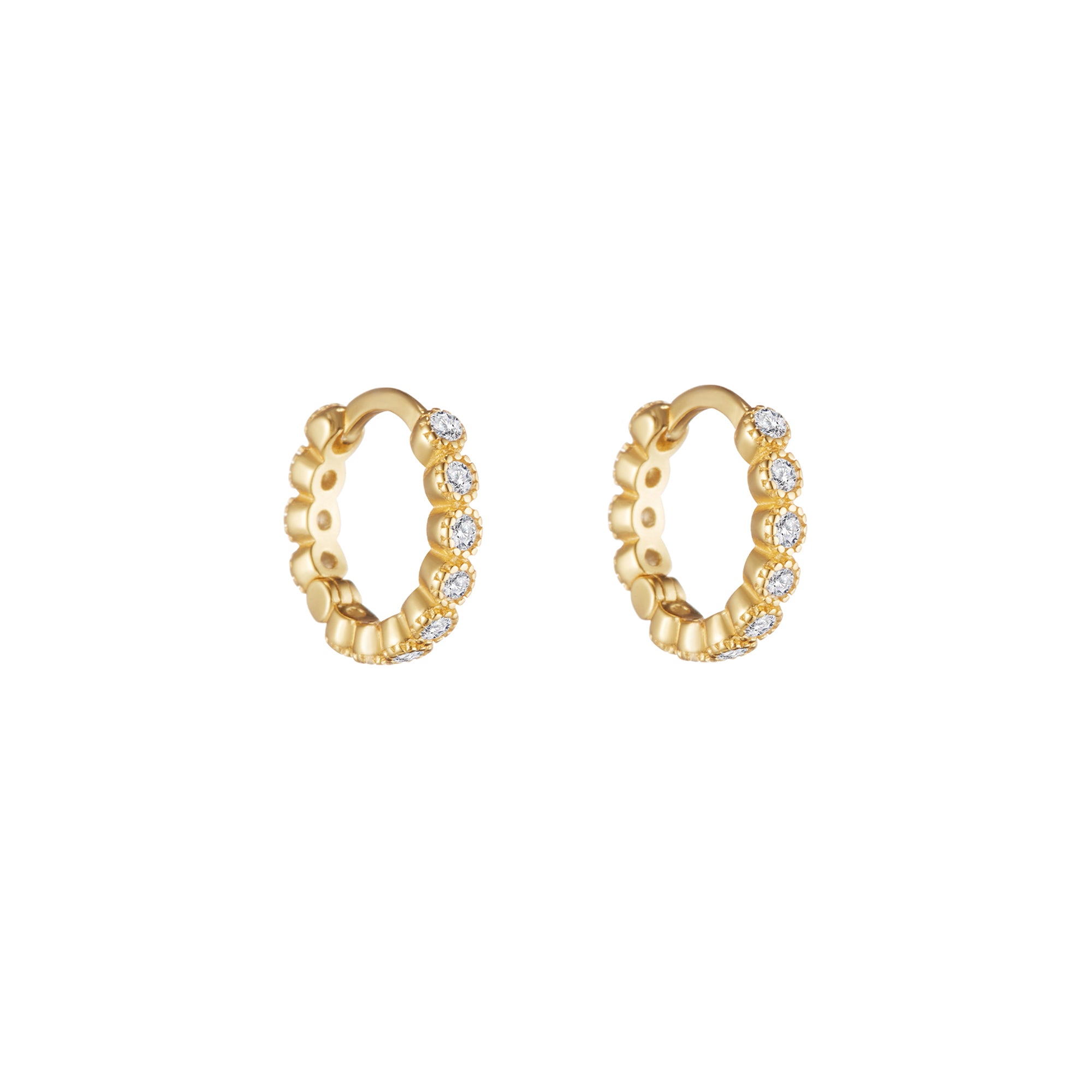 Crystal Bezel Huggie Hoops in Gold - toutjewellery