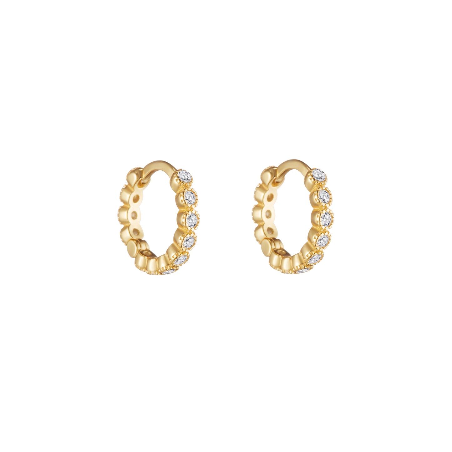 Crystal Bezel Huggie Hoops in Gold - toutjewellery