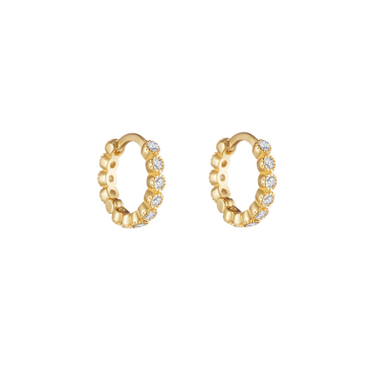 Crystal Bezel Huggie Hoops in Gold - toutjewellery