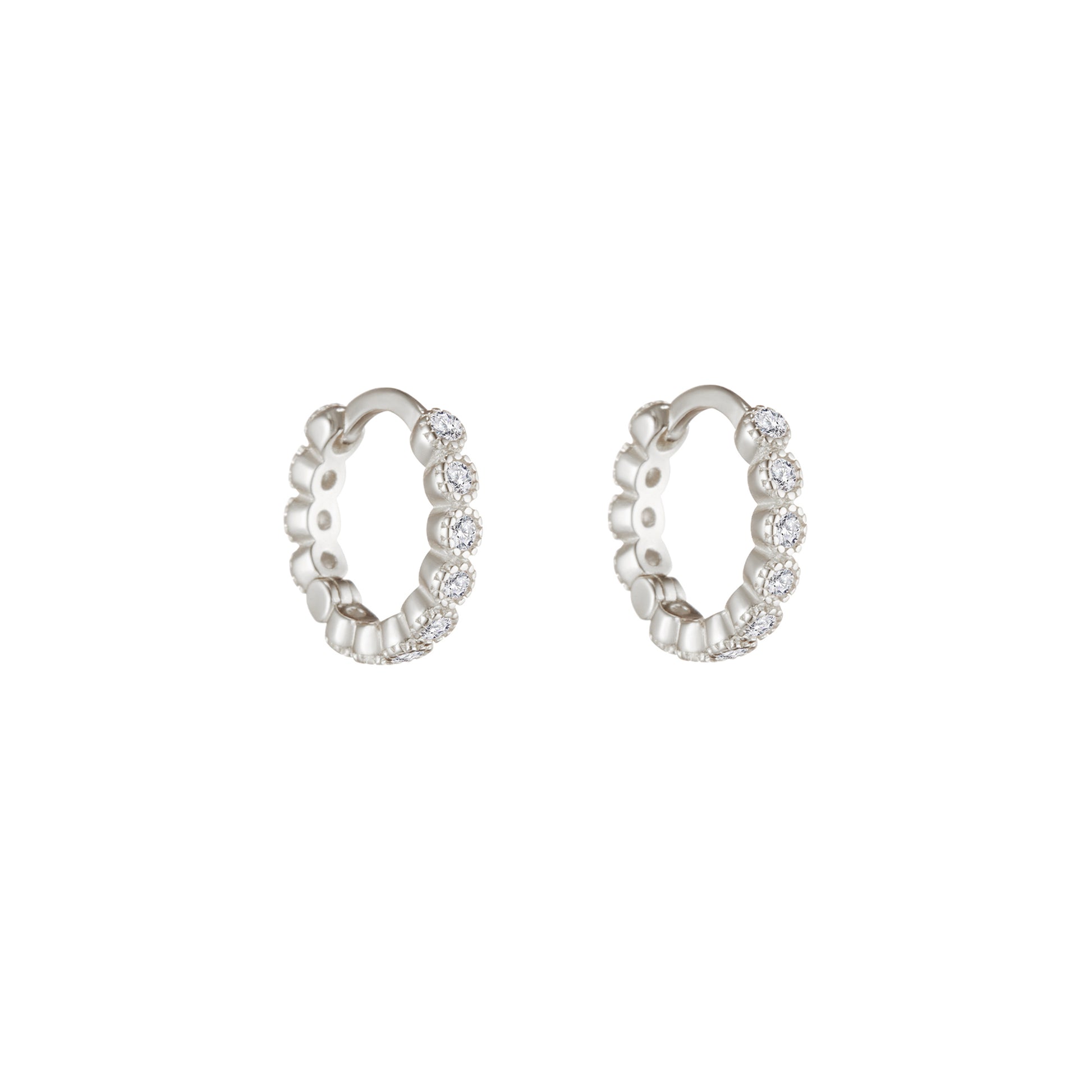 Crystal Bezel Huggie Hoops in Silver - toutjewellery