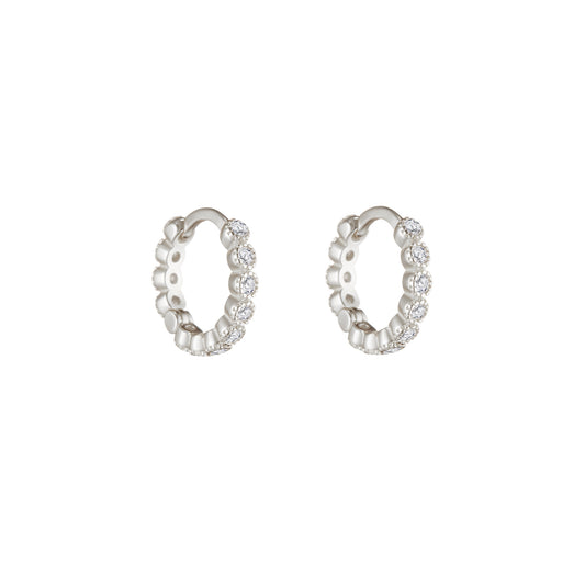 Crystal Bezel Huggie Hoops in Silver - toutjewellery