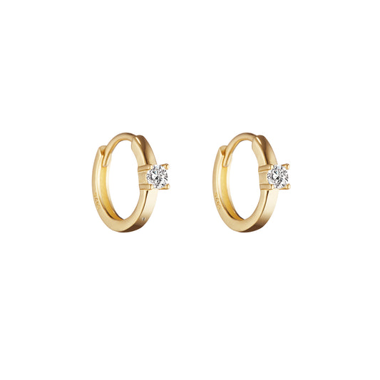 Solitaire Crystal Huggie Hoops in Gold - toutjewellery