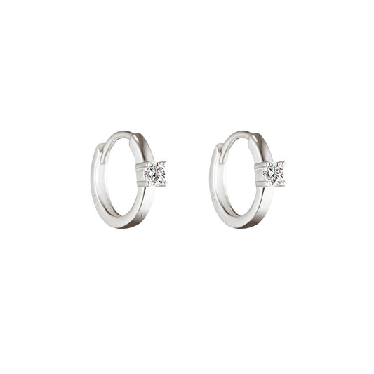 Solitaire Crystal Huggie Hoops in Silver - toutjewellery