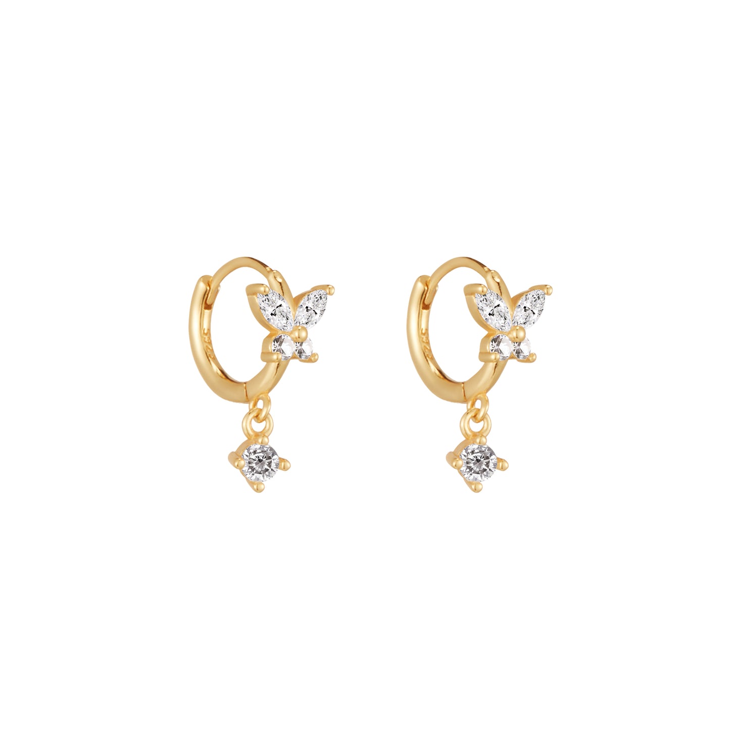 Gold Butterfly Crystal Hoop Earrings - toutjewellery