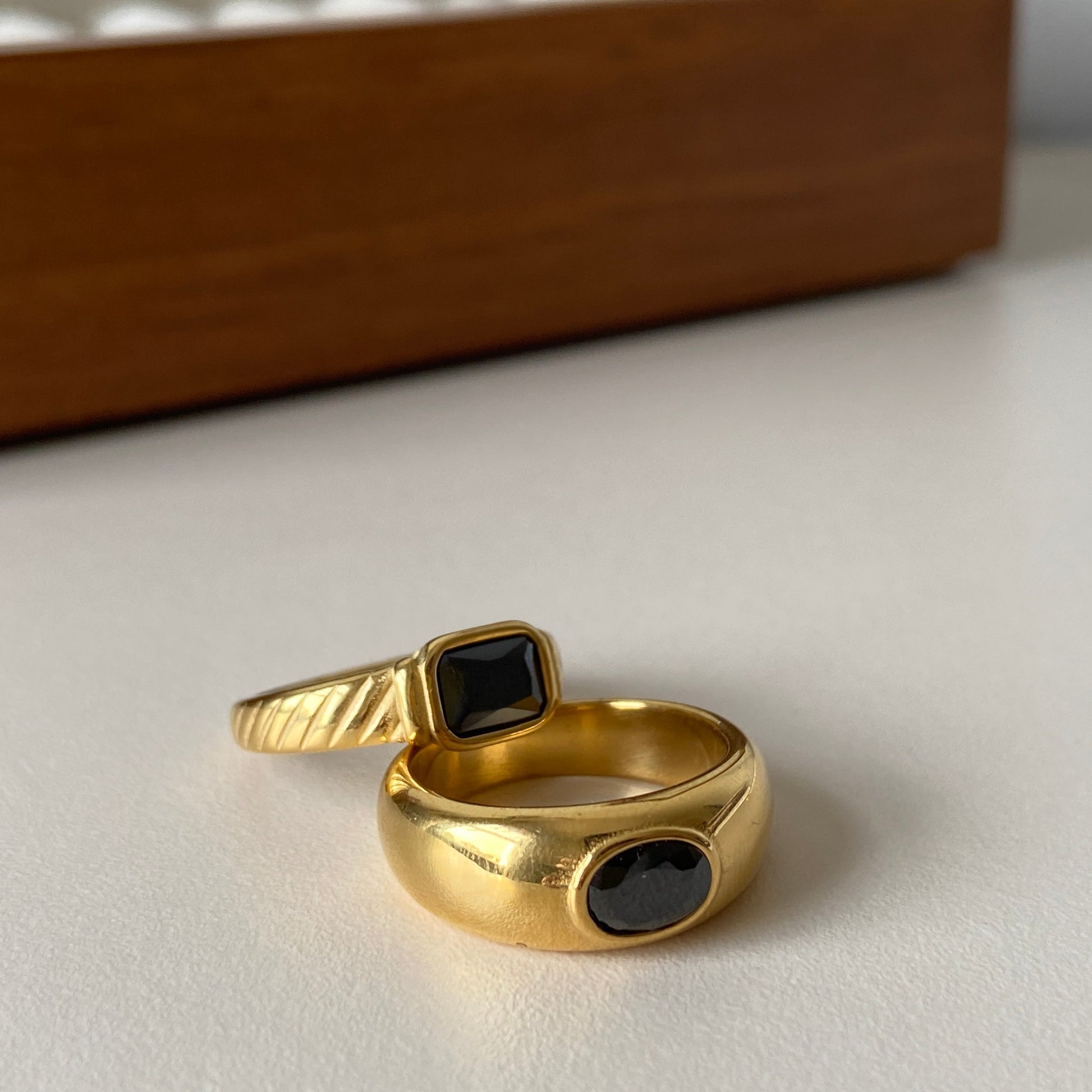 Black Onyx Rectangle Signet Ring in Gold - toutjewellery