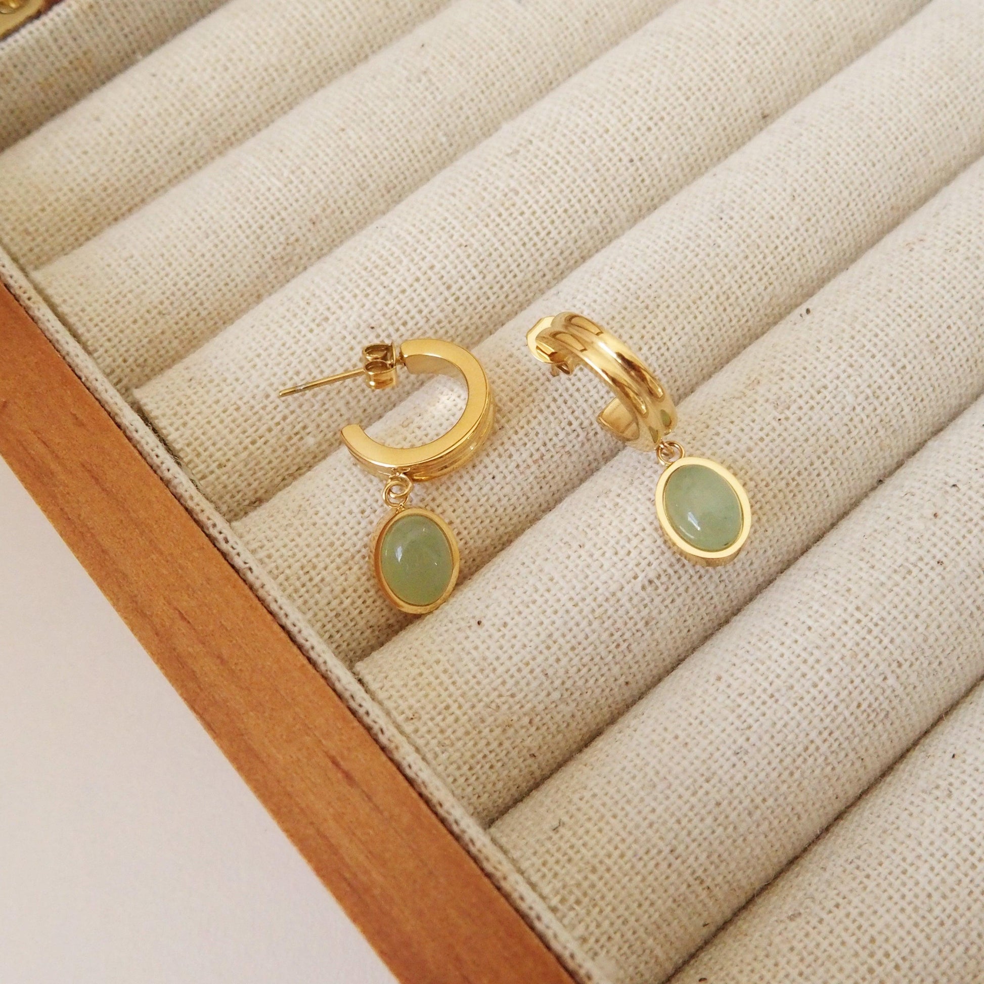 Emerald Drop Huggie Hoop Earrings in Gold - toutjewellery