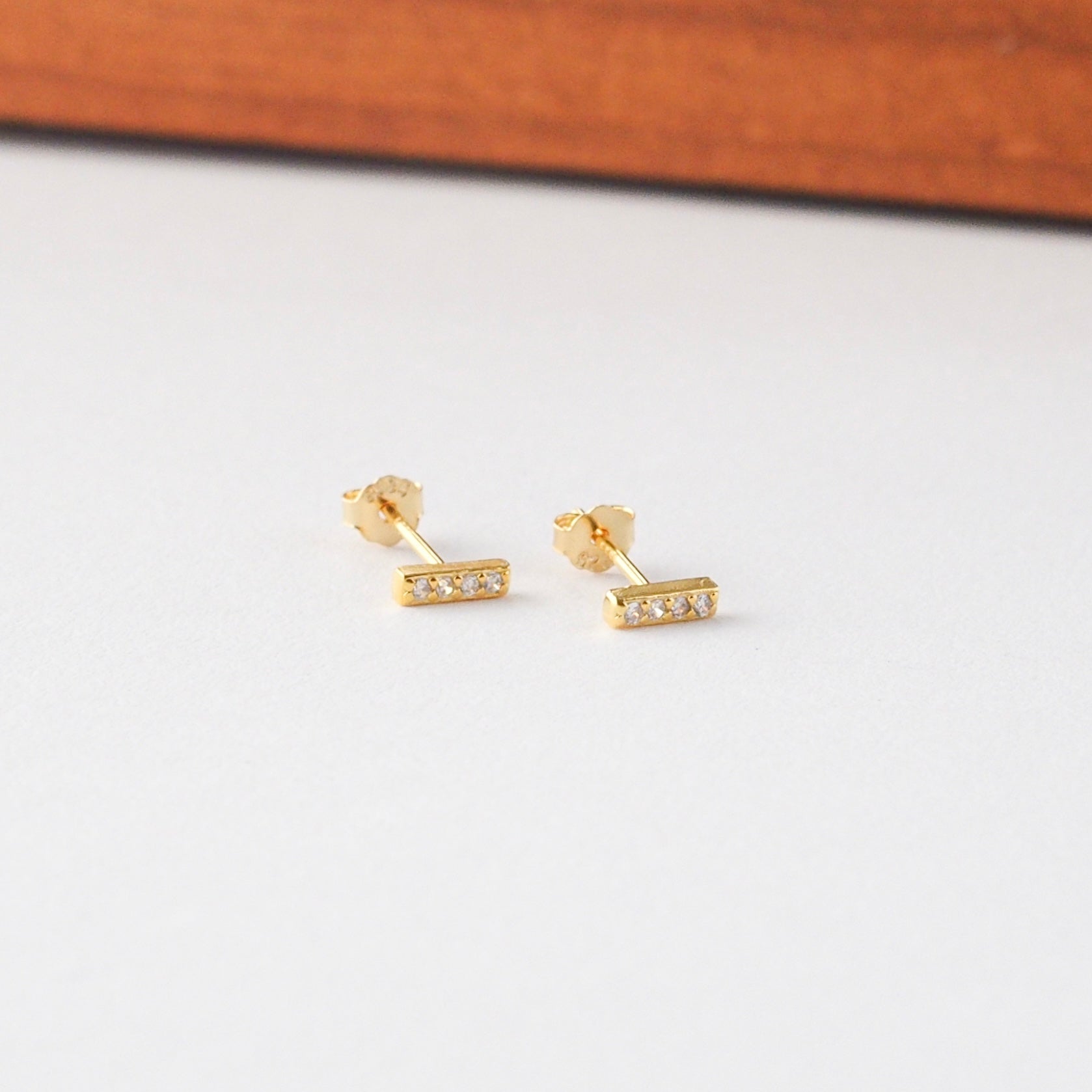 Crystal Bar Stud Earrings in Gold - toutjewellery