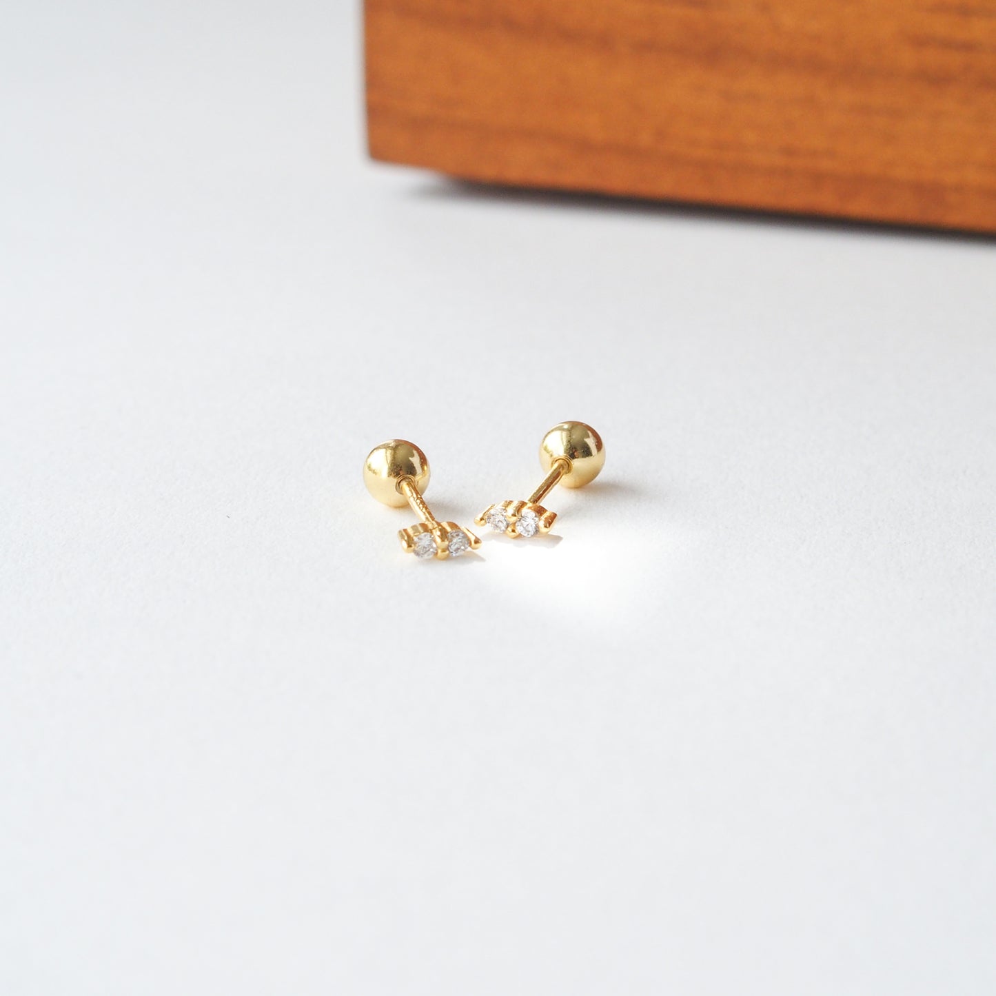 Tiny Two Stone Stud Earrings in Gold - toutjewellery