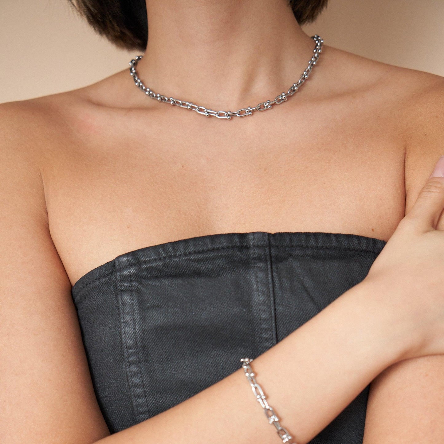 Chunky U Link Chain Necklace in Silver - toutjewellery