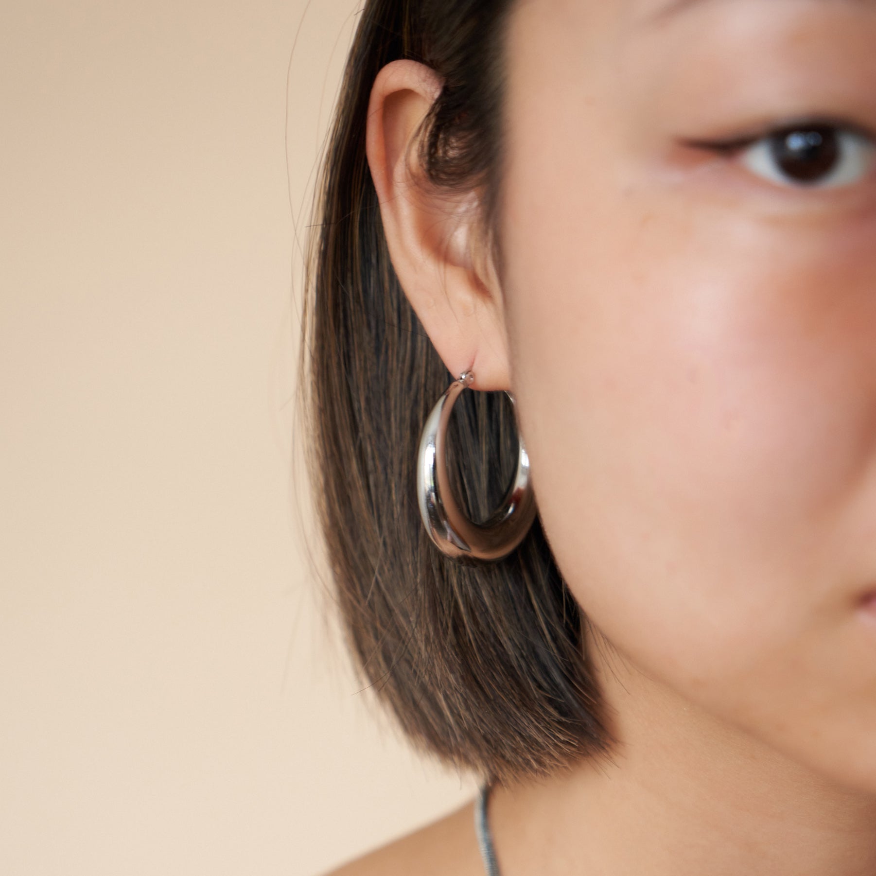 Large Hollow Hoop Earrings in Silver - toutjewellery