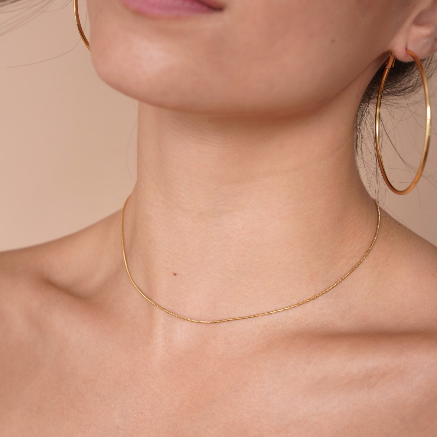 Gold Thin Snake Chain Necklace Bracelet Set - toutjewellery