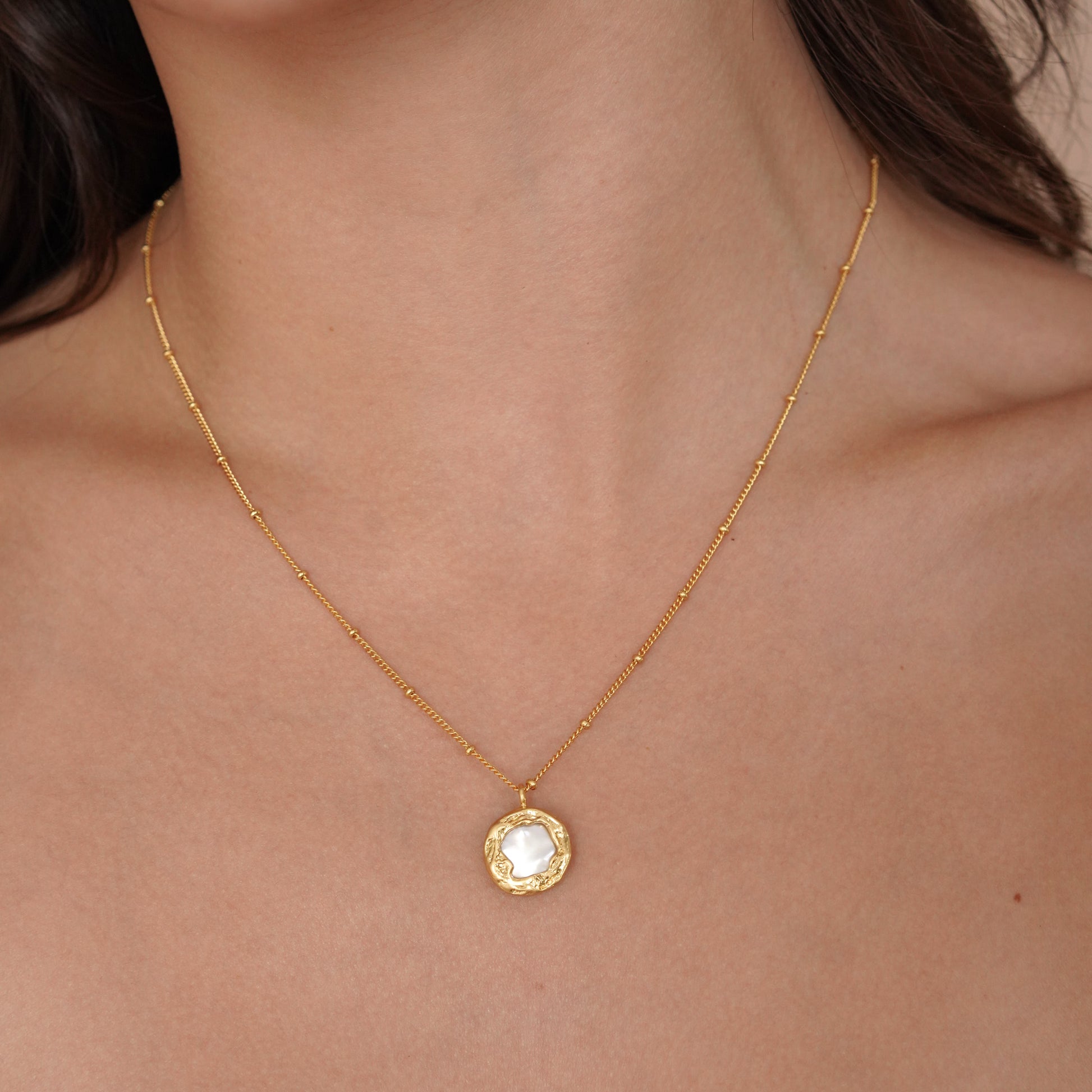 Mother of Pearl Pendant Gold Necklace - toutjewellery