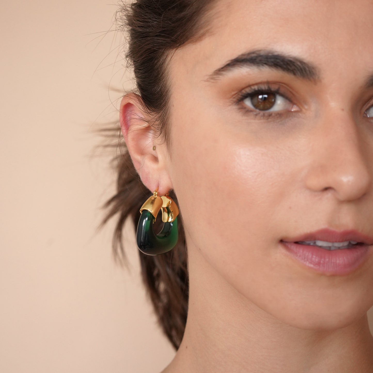 Statement Chunky Resin Hoop Earrings in Green - toutjewellery