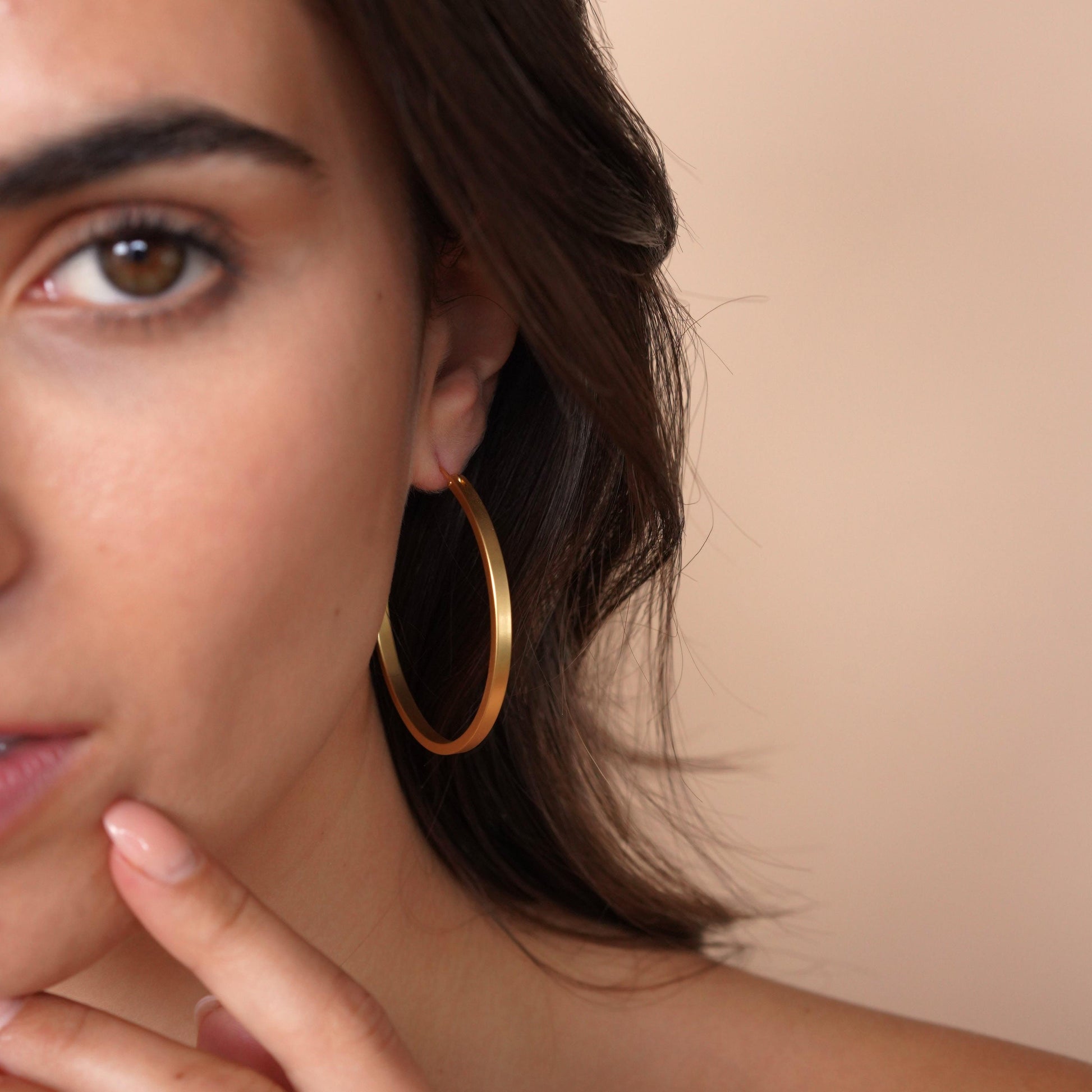 Gold Large Flat Hoop Earrings - toutjewellery